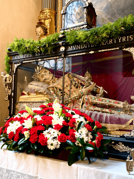 Bones of St Munditia inside St Peter's Church in Munich