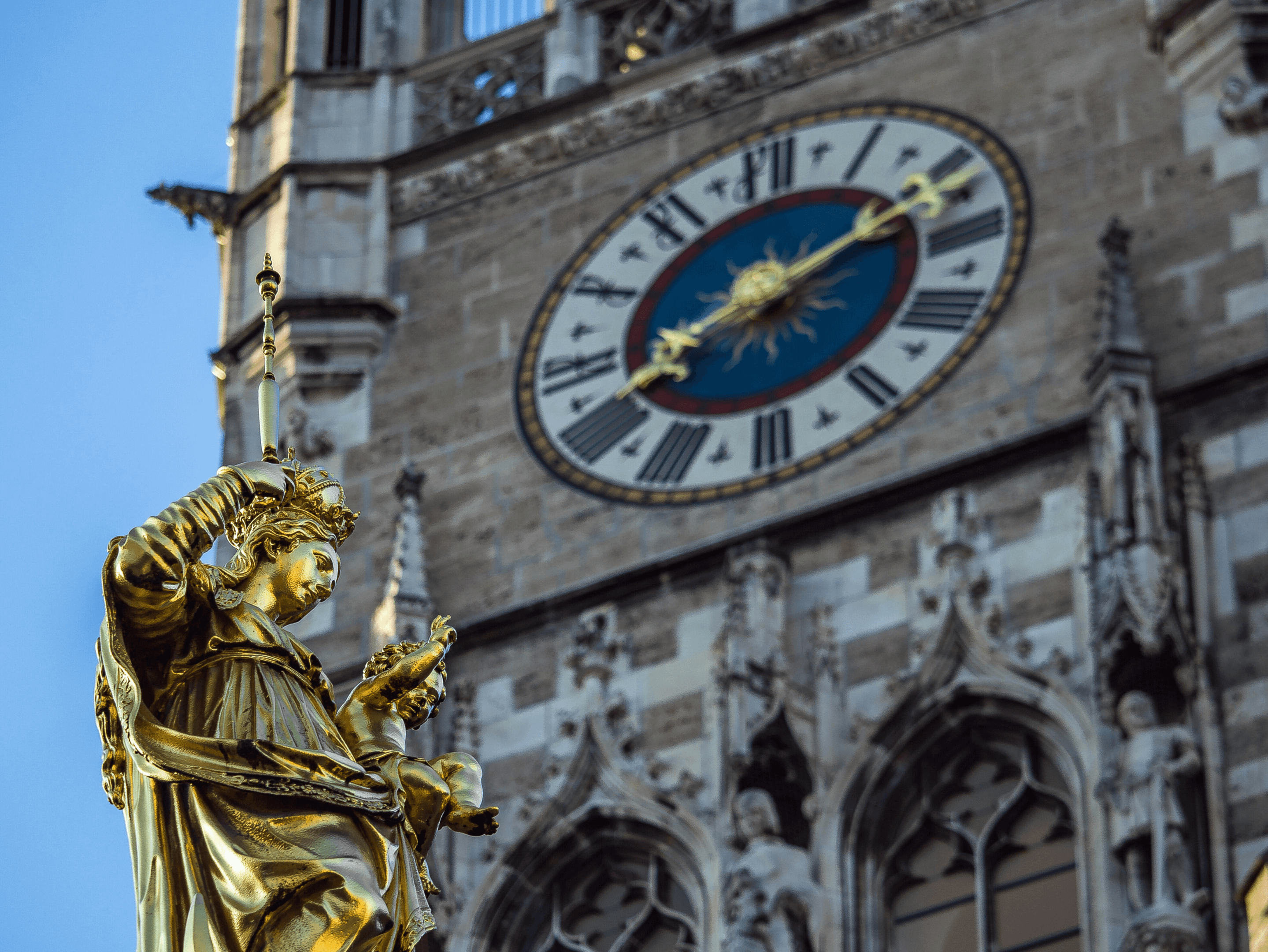 Mary's Column in Front of the New City Hall at Marienplatz in Munich